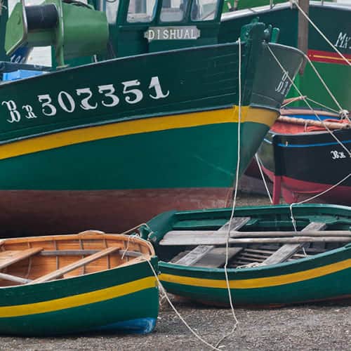 Bateau de pêche et annexes de couleur verte